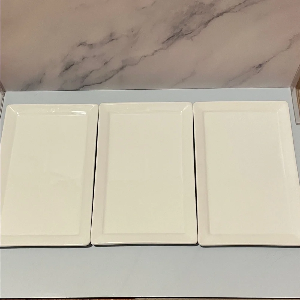 UNIVERSAL Set of 3 White Rectangular Ceramic Serving Platters Plate 8x5 inches.